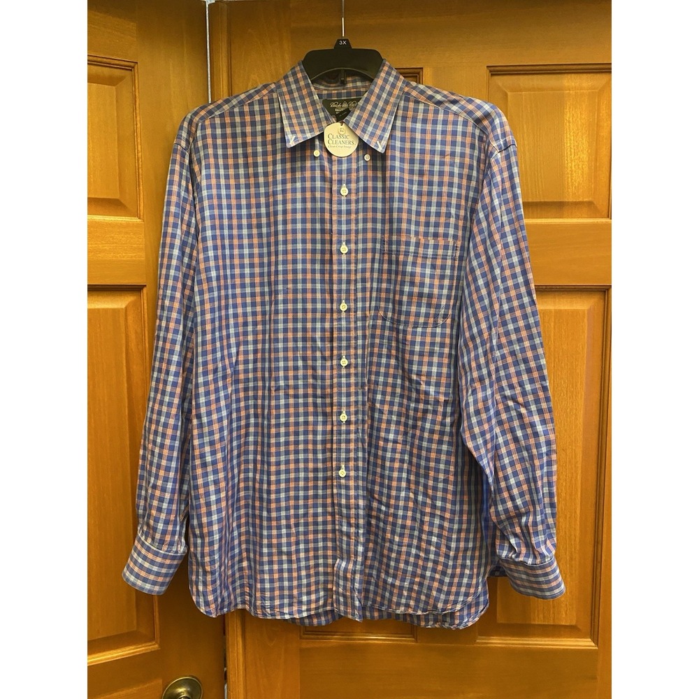 NEW Brooks Brothers Button Down Mens XL Blue Red Plaid Egyptian Cotton Shirt